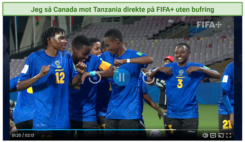 A screenshot of streaming a football match Canada vs Tanzania on FIFA+