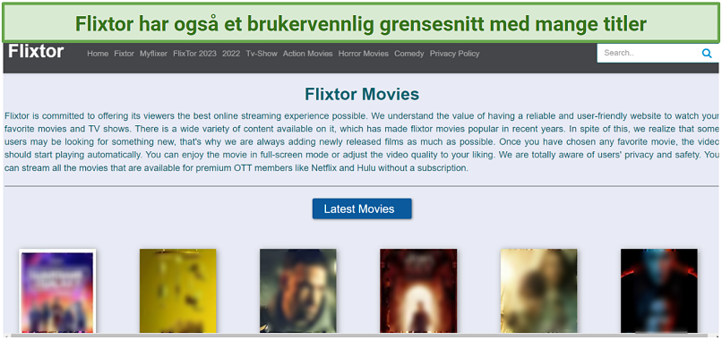 Et skjermbilde av Flixtors grensesnitt