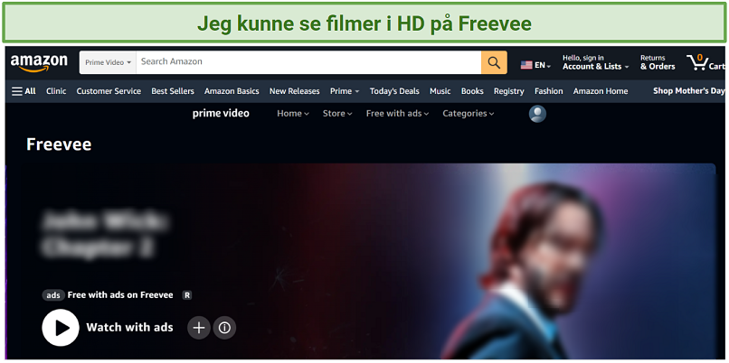 Et øyeblikksbilde av Freevee-nettleserversjonens brukergrensesnitt