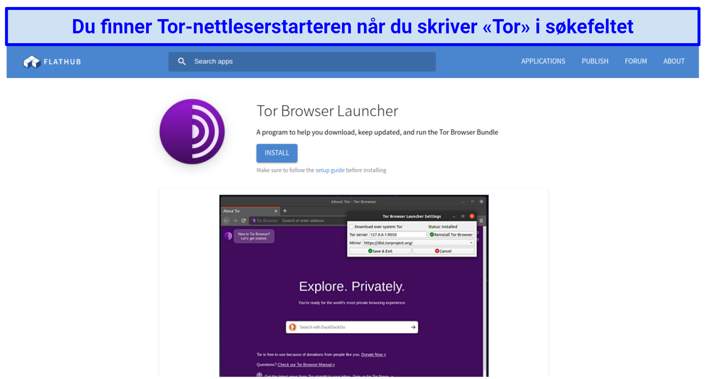 The Tor Browser Launcher page on Flathub, where Linux users can install Tor