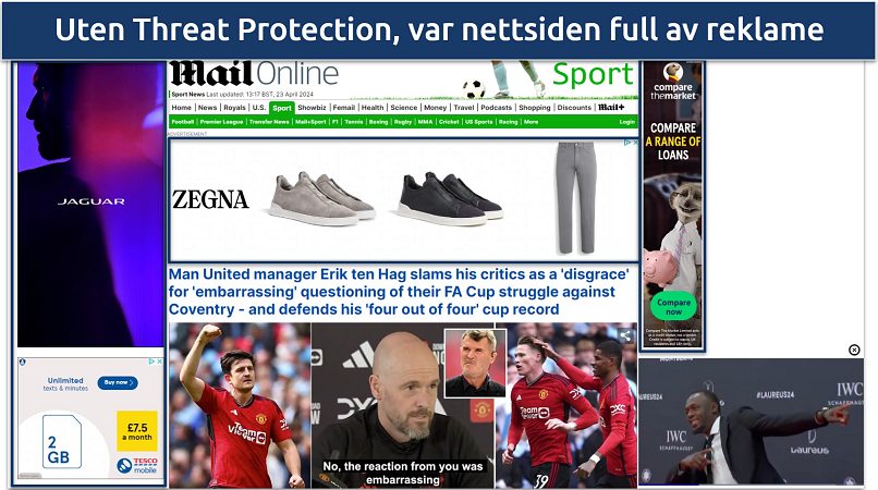 Screenshot of Mail Online with lots of ads showing