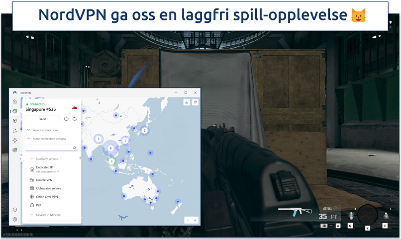 Skjermbilde av Warzone-spill med NordVPN tilkoblet