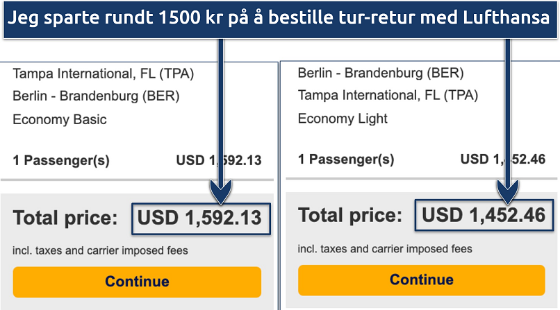 Screenshot showing the potential savings of booking 