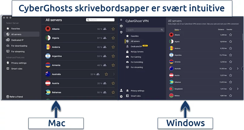 Screenshot of CyberGhost's desktop apps