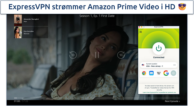 Screenshot of Prime Video streaming with ExpressVPN connected